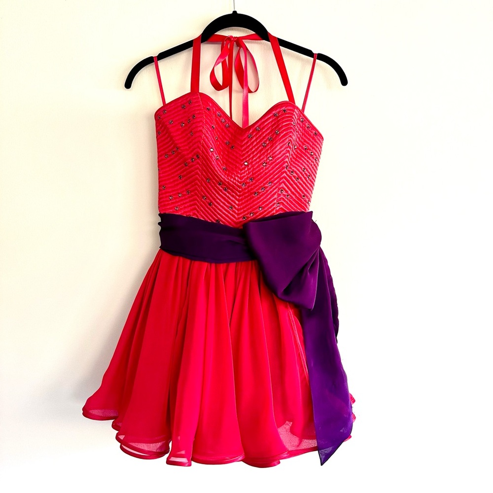 🌹VINTAGE Wayne Clark Designer Red Bedazzled Cocktail Midi Dress